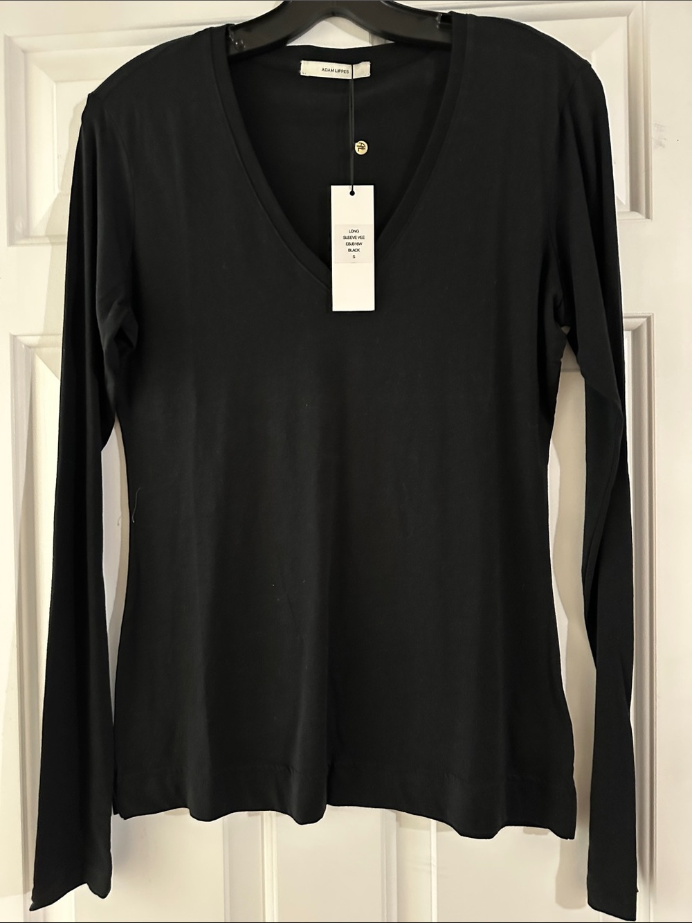 NWT Adam Lippes Black V-Neck Long Sleeve Top
